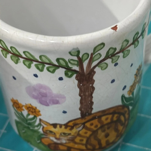 Vintage MM Portugal Hand-Painted Folk Art Kitty Cat/Tiger 3 Cup Set - Picture 8 of 9